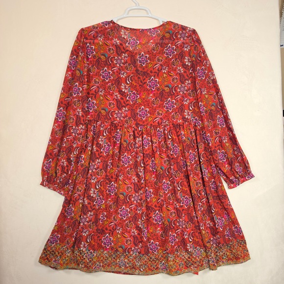 Time And Tru Dress Womens XXL 20 Red Floral Embroidered Boho Cottagecore Peasant - Picture 7 of 13